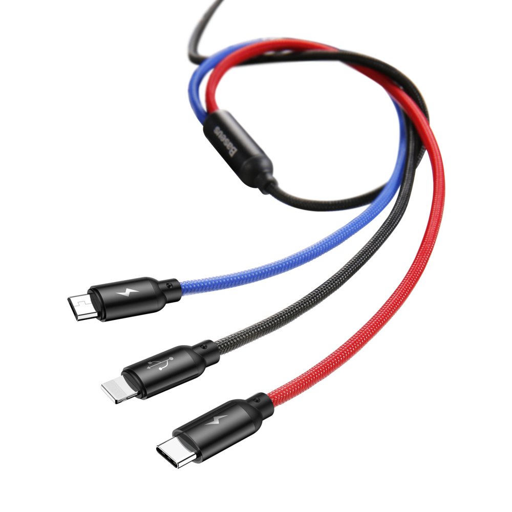 Καλώδιο Φόρτισης USB-A - Lightning / microUSB / USB-C Baseus Colors 3in1, 20W, 1.2m, Μαύρο CAMLT-BSY01