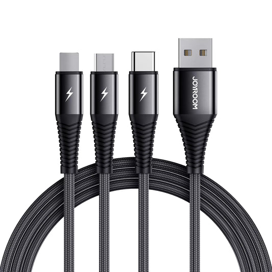 Καλώδιο φόρτισης USB-A - Lightning / microUSB / USB-C Joyroom S-1230G4 3in1, 20W, 1.2m, Μαύρο