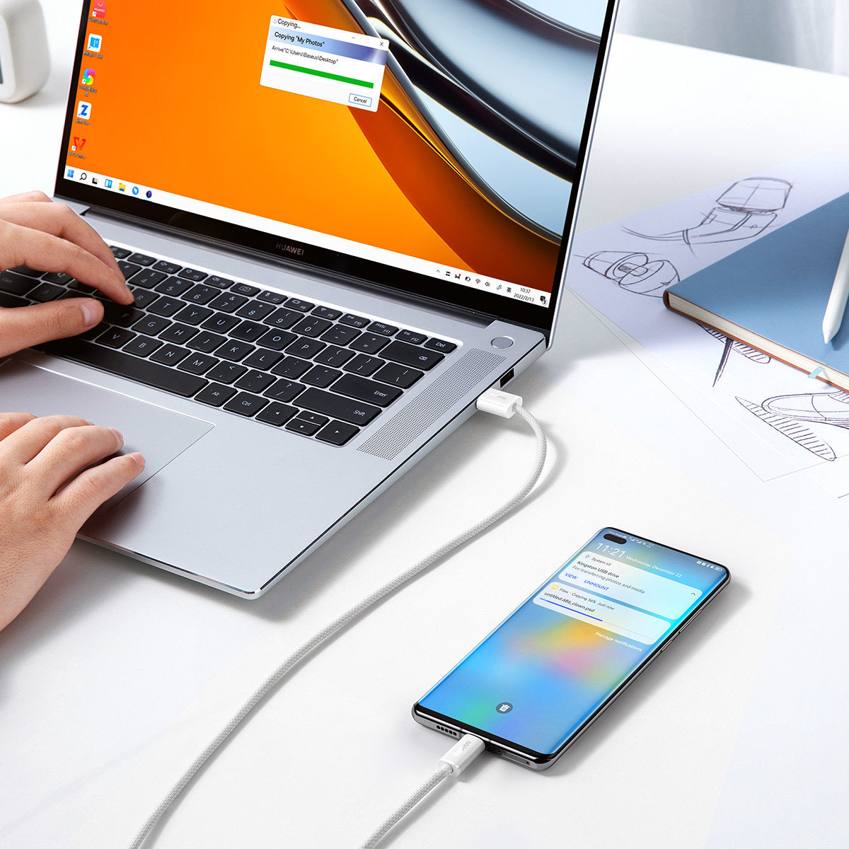 Καλώδιο Δεδομένων και Φόρτισης USB-A - USB-C Baseus Dynamic Series, 100W, 1m, Λευκό CALD000602