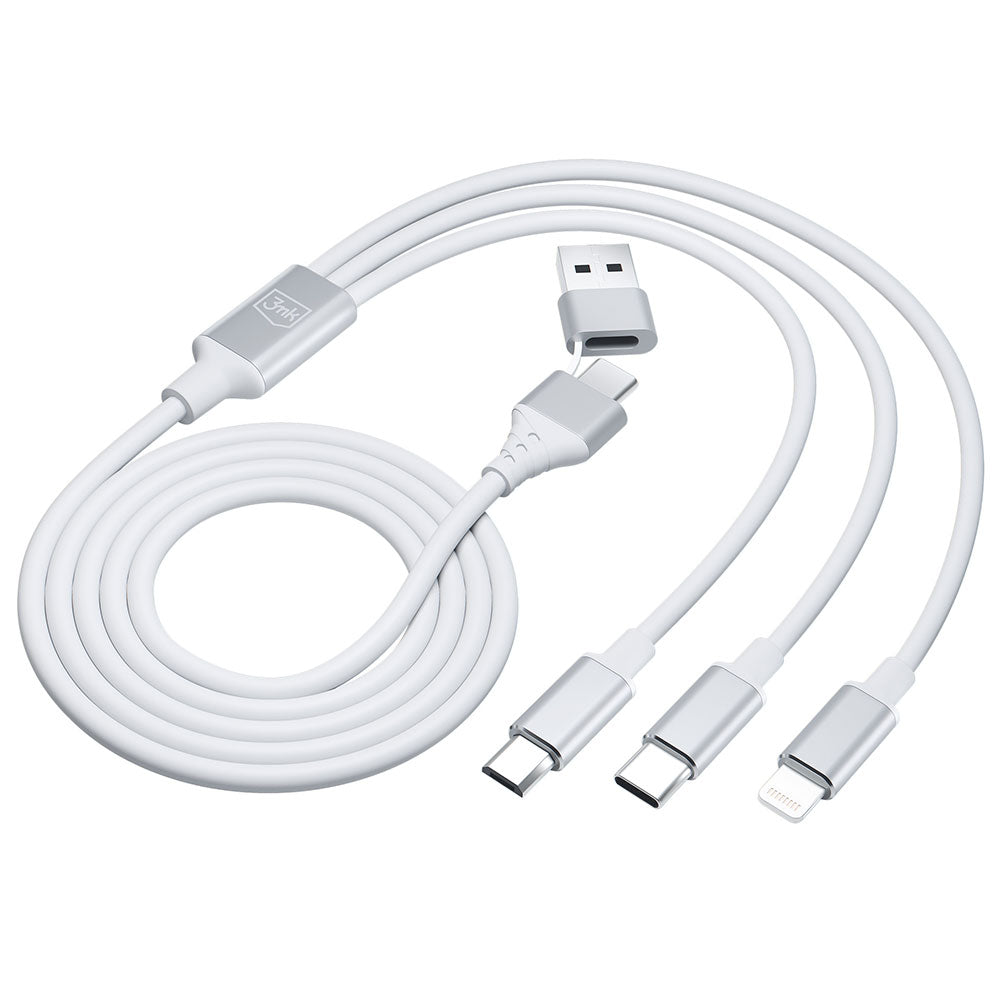 Καλώδιο φόρτισης USB-A / USB-C - Lightning / microUSB / USB-C 3MK Hyper 3in1, 12W, 1.5m, Λευκό 