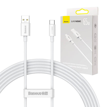 Καλώδιο δεδομένων και φόρτισης Baseus Superior Series USB-A σε USB-C, 65W, 2m, λευκό CAYS000901