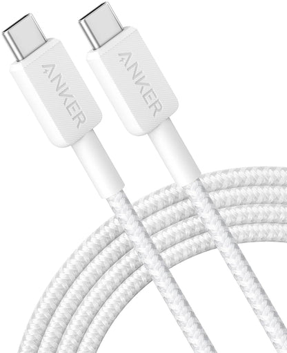 Καλώδιο δεδομένων και φόρτισης USB-C - USB-C Anker 322, 60W, 0.9m, λευκό A81F5G21 