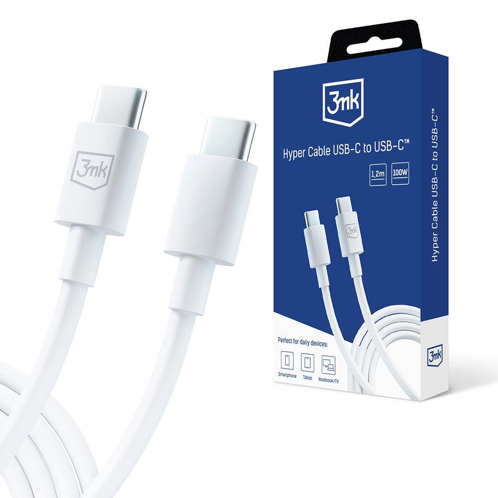 Καλώδιο δεδομένων και φόρτισης USB-C - USB-C 3MK Hyper, 100W, 1,2m, λευκό 