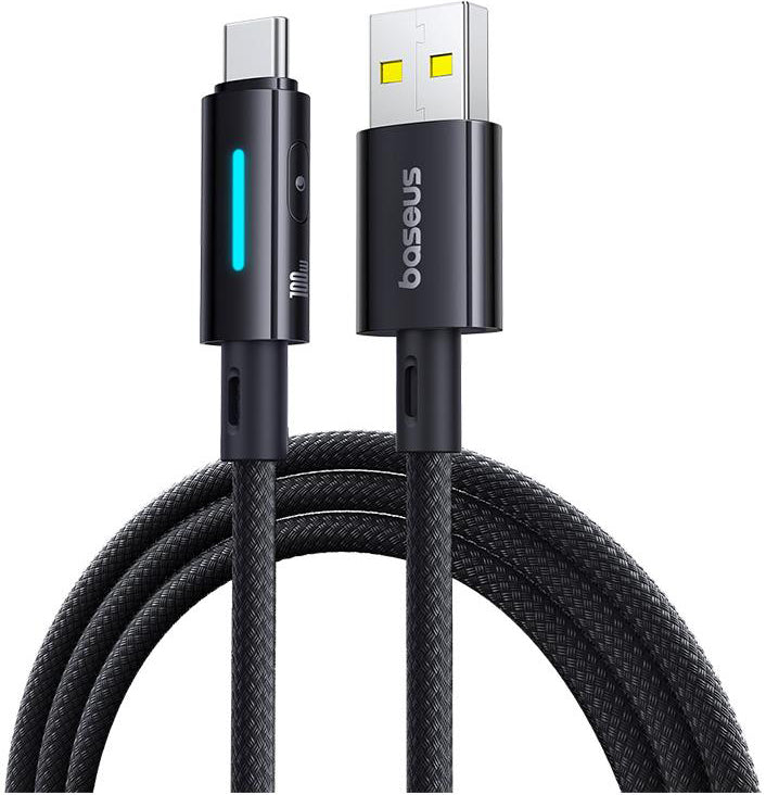 Καλώδιο Δεδομένων και Φόρτισης USB-A - USB-C Baseus Lit Button Control, 100W, 1m, Μαύρο P10379002121-00