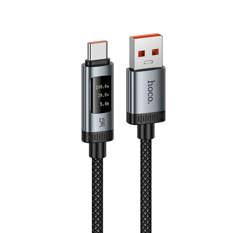 USB-A to USB-C Data and Charging Cable HOCO Display U148, 100W, 1.2m, Black