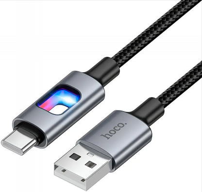 Καλώδιο Δεδομένων και Φόρτισης USB-A - USB-C HOCO U144 Led, 18W, 1.2m, Μαύρο