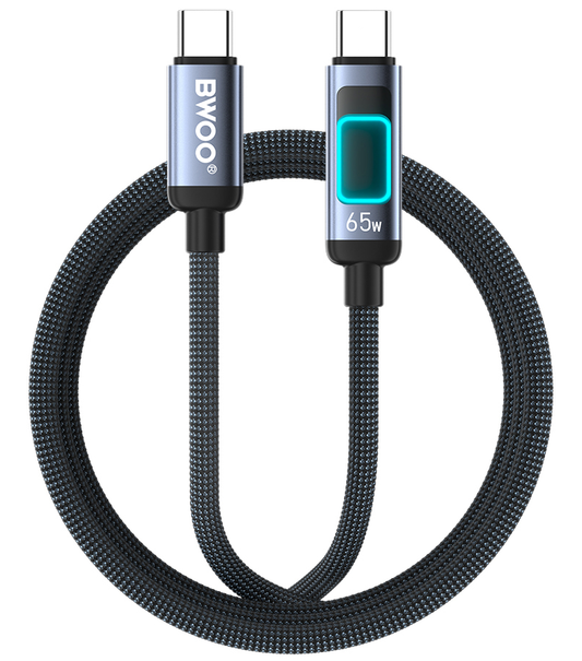 Καλώδιο Δεδομένων και Φόρτισης USB-C - USB-C BWOO X324CC Display, 65W, 1μ, Μαύρο