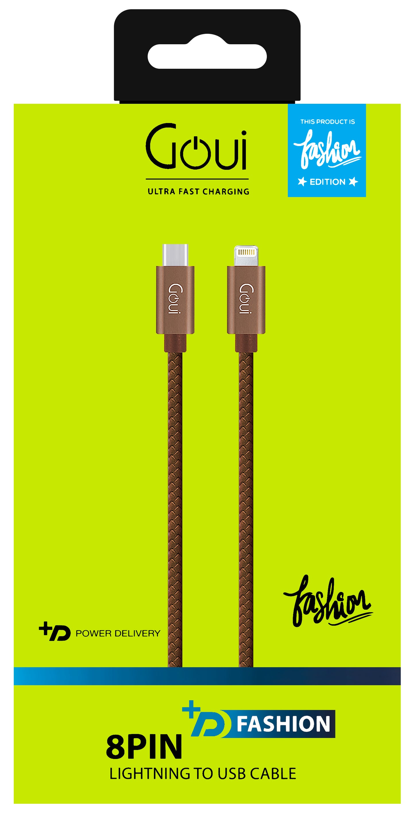 Καλώδιο δεδομένων και φόρτισης USB-C - Lightning Goui Fashion, 18W, 1m, καφέ G-FASHIONC94BR