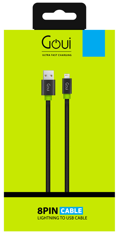 Καλώδιο δεδομένων και φόρτισης USB-A - Lightning Goui Fashion Flat, 18W, 1m, Μαύρο G-LC8PINFBF-K