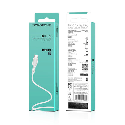 Καλώδιο δεδομένων και φόρτισης USB-A - USB-C Borofone BX16, 18W, 1m, λευκό