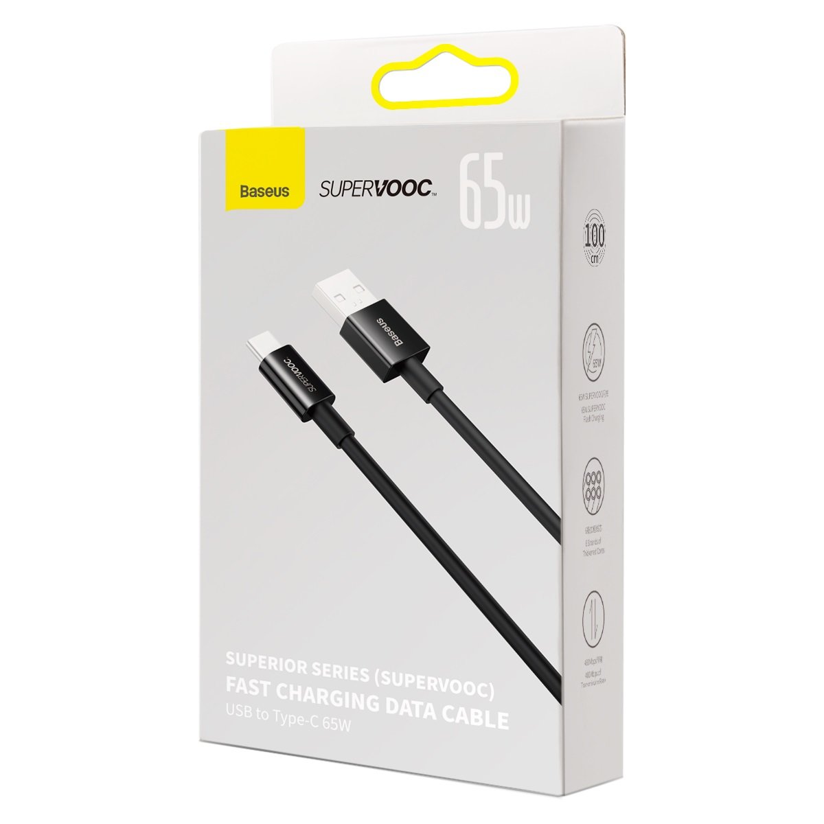 Καλώδιο δεδομένων και φόρτισης Baseus Superior Series USB-A σε USB-C, 65W, 1m, Μαύρο 