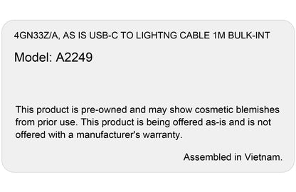 Καλώδιο δεδομένων και φόρτισης USB-C - Apple Lightning, 96W, 1m, Λευκό, Όπως είναι 4GN33Z/A