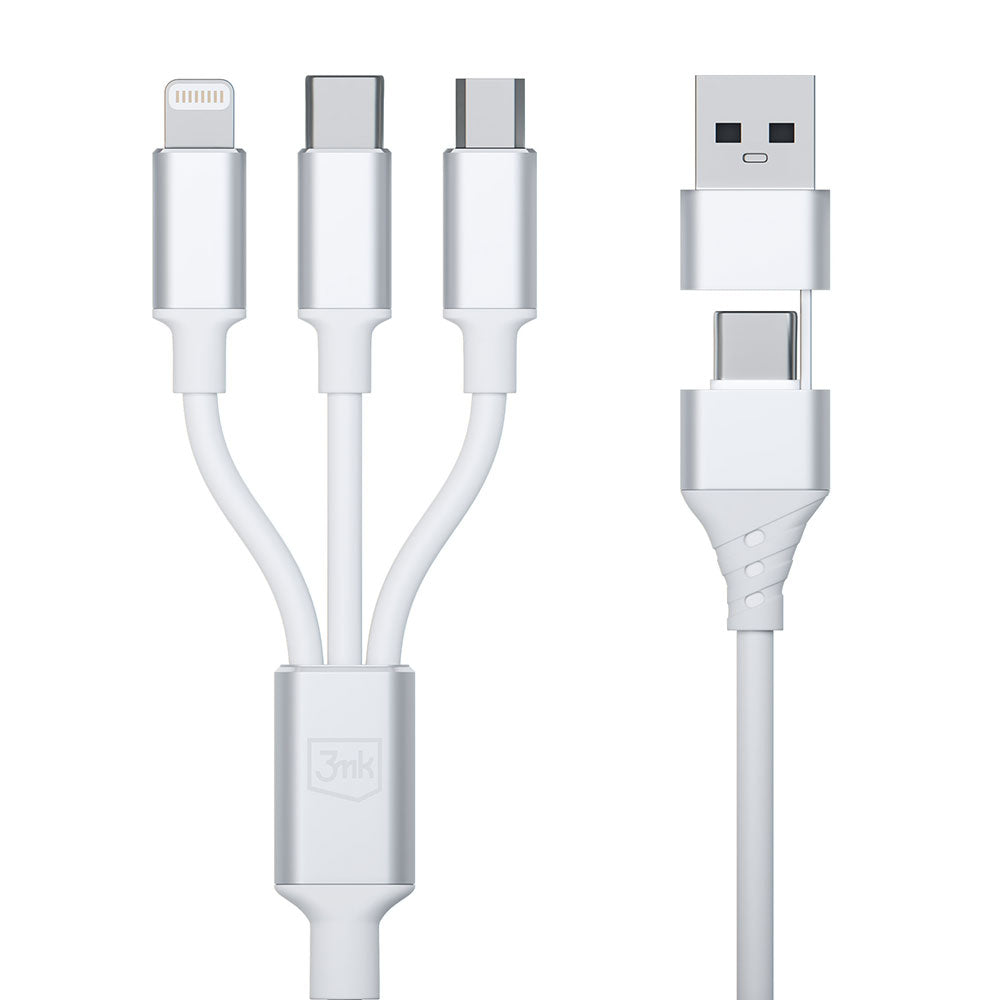 Καλώδιο φόρτισης USB-A / USB-C - Lightning / microUSB / USB-C 3MK Hyper 3in1, 12W, 1.5m, Λευκό 