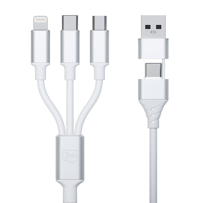 Καλώδιο Φόρτισης USB-A / USB-C - Lightning / microUSB / USB-C 3MK Hyper 3in1, 12W, 1.5m, Λευκό