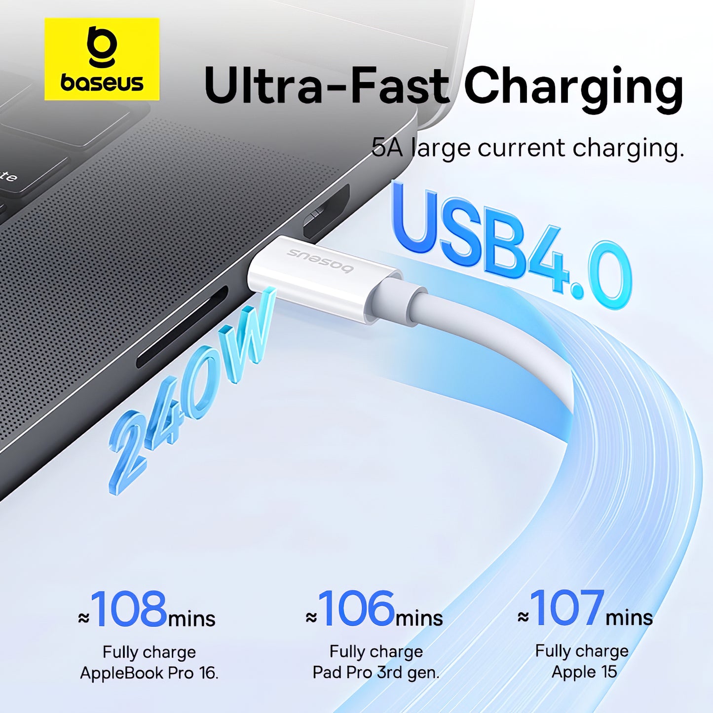 Καλώδιο δεδομένων και φόρτισης USB-C - USB-C Baseus Superior Series 2, 240W, 1m, λευκό P10365200211-02