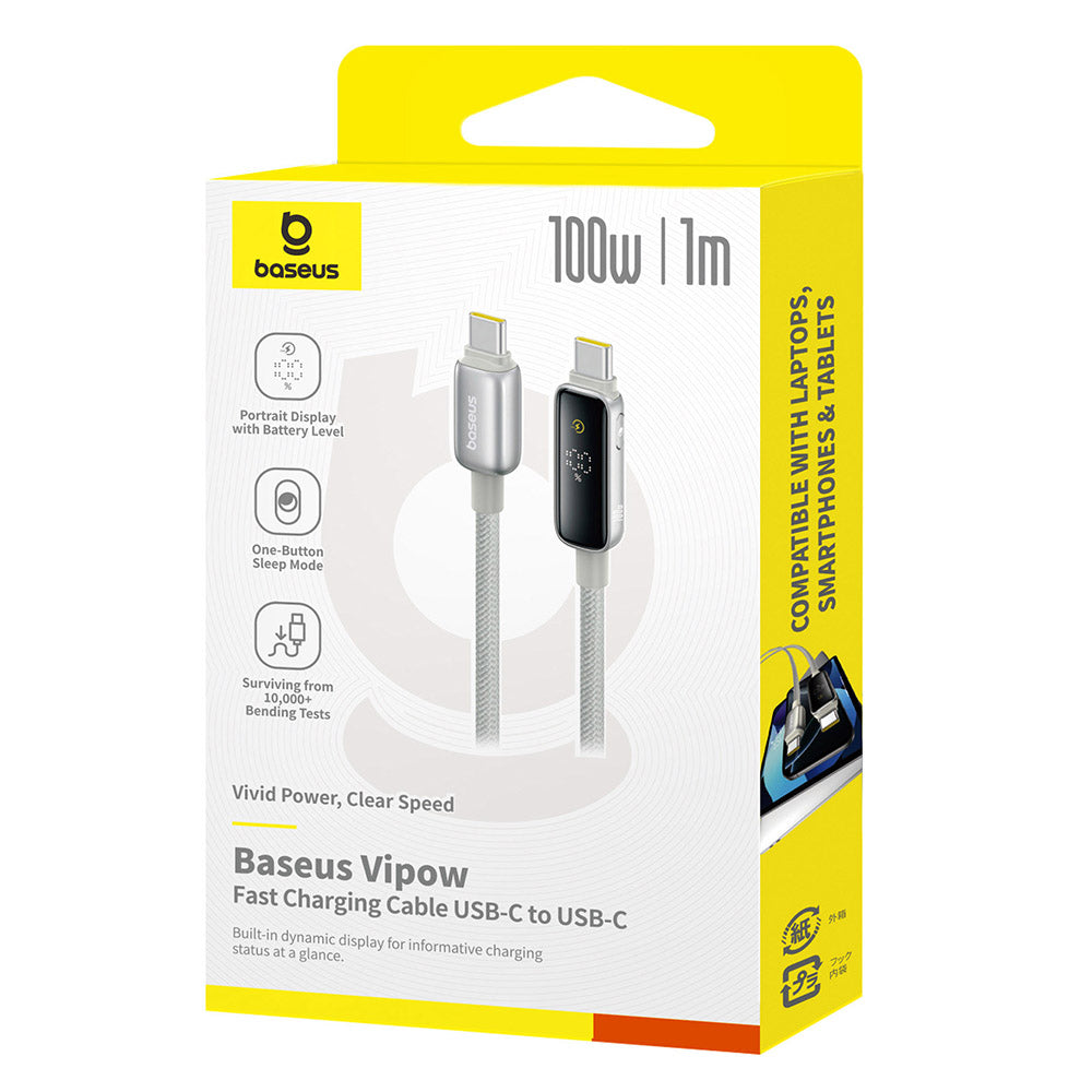 Καλώδιο Δεδομένων και Φόρτισης USB-C - USB-C Baseus Vipow Display, 100W, 1m, Γκρι P10381802851-00