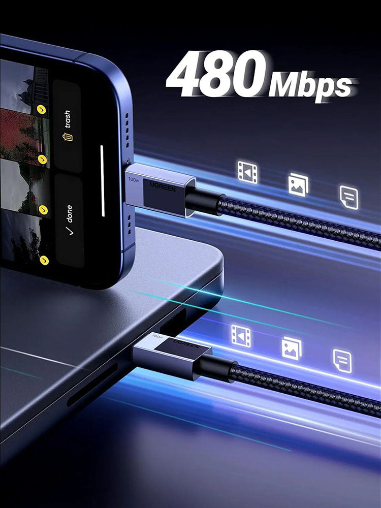 Καλώδιο Δεδομένων και Φόρτισης USB-C - USB-C UGREEN L512, 100W, 3m, Γκρι