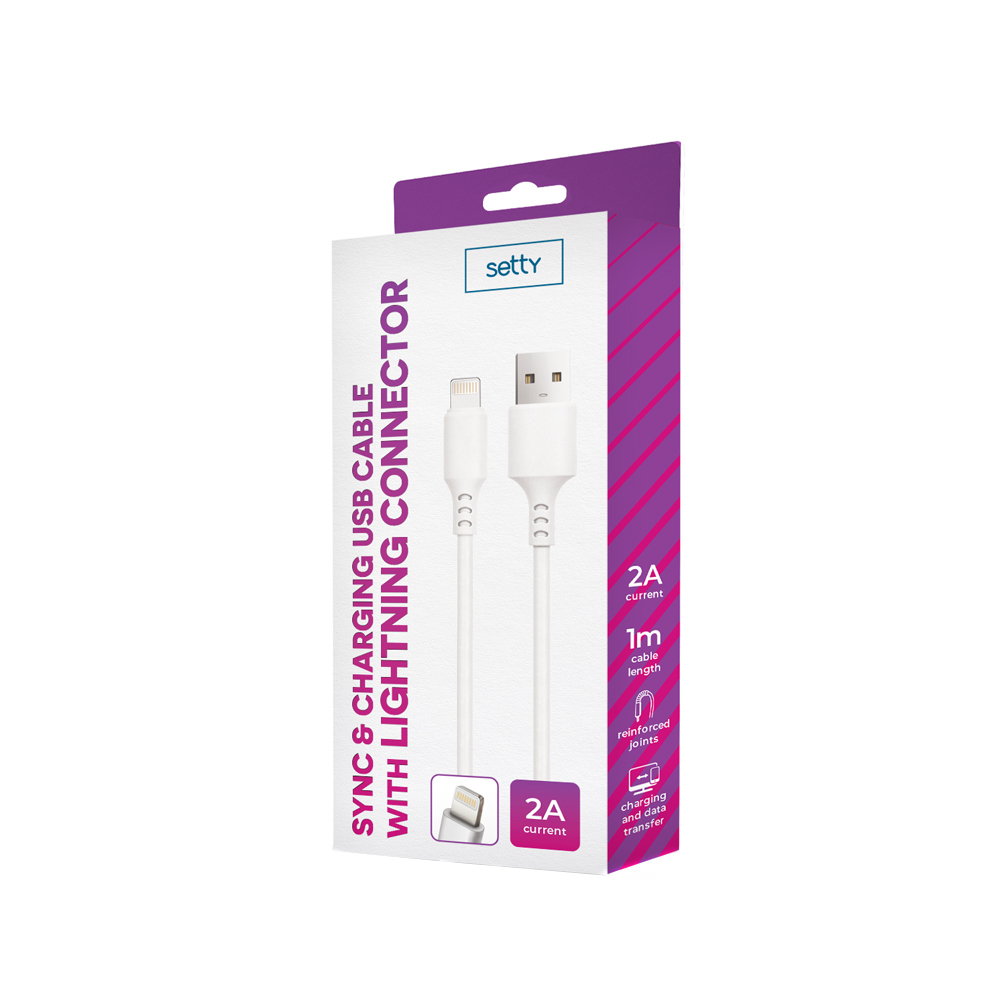Καλώδιο Δεδομένων και Φόρτισης USB-A - Lightning Setty, 18W, 1m, Λευκό