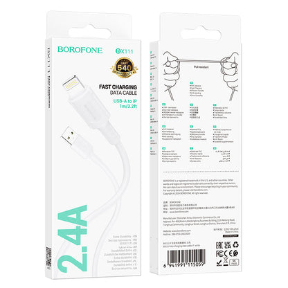USB-A to Lightning Data and Charging Cable Borofone BX111 Feliz, 18W, 1m, White