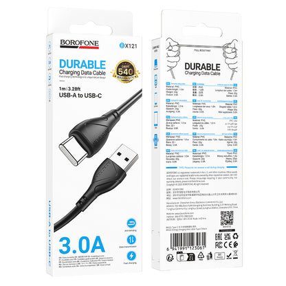 Καλώδιο Δεδομένων και Φόρτισης USB-A - USB-C Borofone BX121 Energy, 18W, 1m, Μαύρο