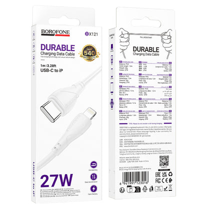 Καλώδιο Δεδομένων και Φόρτισης USB-C - USB-C Borofone BX121 Energy, 60W, 1m, Λευκό