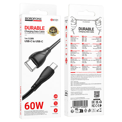 Καλώδιο Δεδομένων και Φόρτισης USB-C - USB-C Borofone BX121 Energy, 60W, 1m, Μαύρο