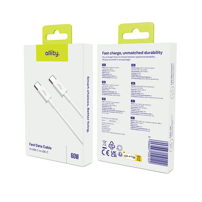 Καλώδιο Δεδομένων και Φόρτισης USB-C - USB-C Allity. AUC-03, 100W, 2m, Λευκό