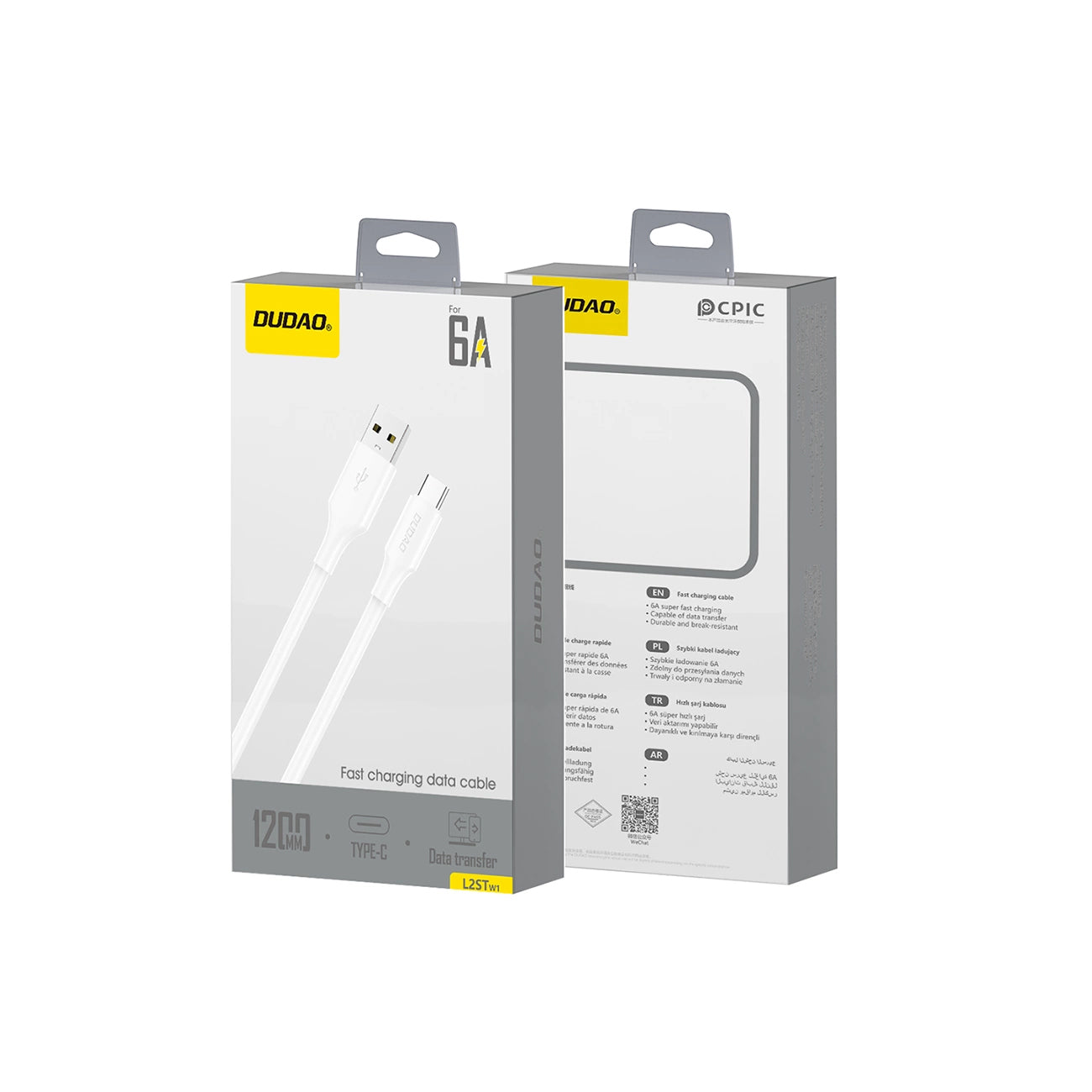 Καλώδιο Δεδομένων και Φόρτισης USB-A - USB-C Dudao L2sT, 60W, 1.2m, Λευκό