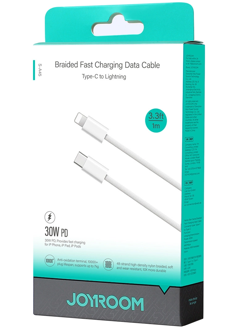 Καλώδιο Δεδομένων και Φόρτισης USB-C - Lightning Joyroom S-A45, 30W, 1m, Λευκό