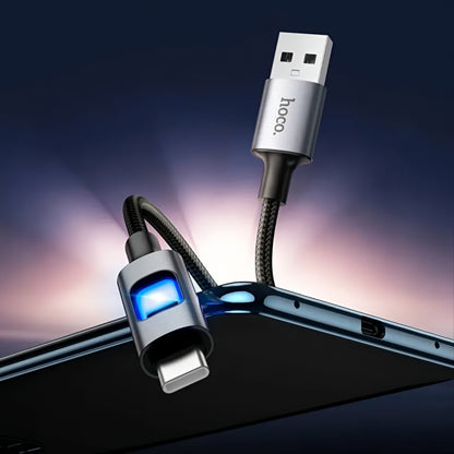 Καλώδιο Δεδομένων και Φόρτισης USB-A - USB-C HOCO U144 Led, 18W, 1.2m, Μαύρο