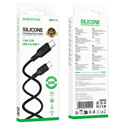 Καλώδιο Δεδομένων και Φόρτισης USB-C - USB-C Borofone BX113 Lenny, 60W, 1μ, Μαύρο