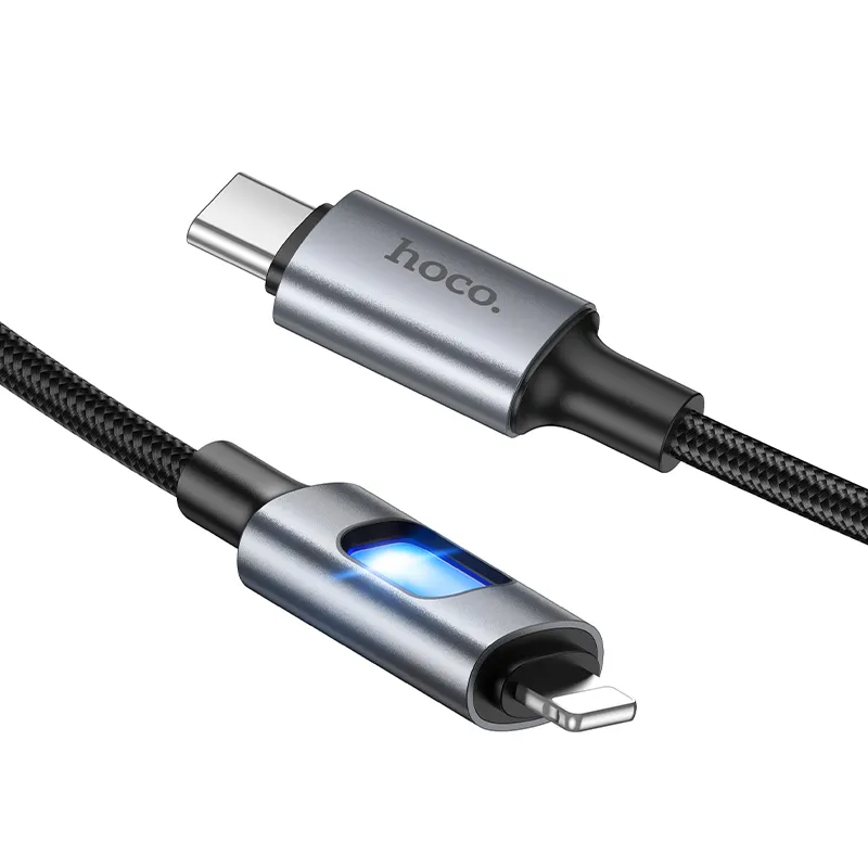 Καλώδιο Δεδομένων και Φόρτισης USB-C - Lightning HOCO U144 Led, 27W, 1.2m, Μαύρο