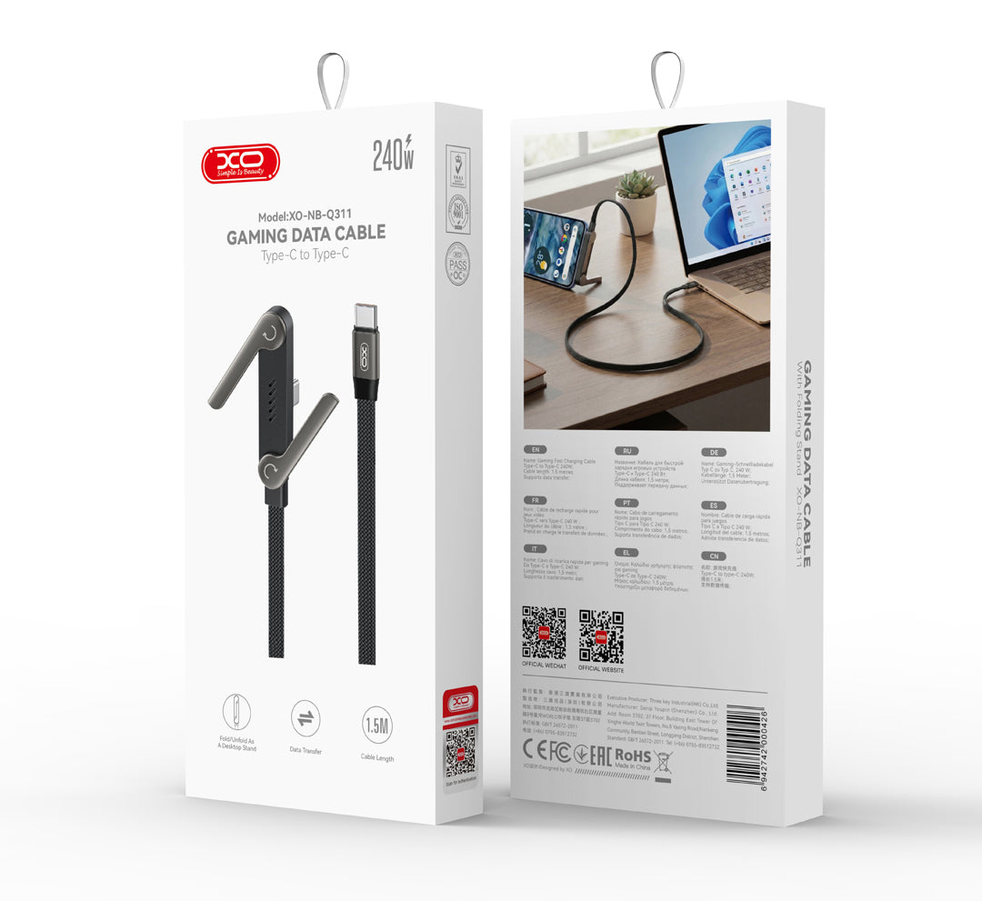 Καλώδιο Δεδομένων και Φόρτισης USB-C - USB-C XO Design NB-Q311, 240W, 1.5m, Μαύρο