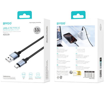 USB-A to USB-C Data and Charging Cable BWOO BO-X401C, 18W, 1m, Black