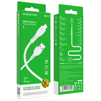 Καλώδιο δεδομένων και φόρτισης USB-A - microUSB Borofone BX51 Triumph MP, 18W, 1m, Λευκό