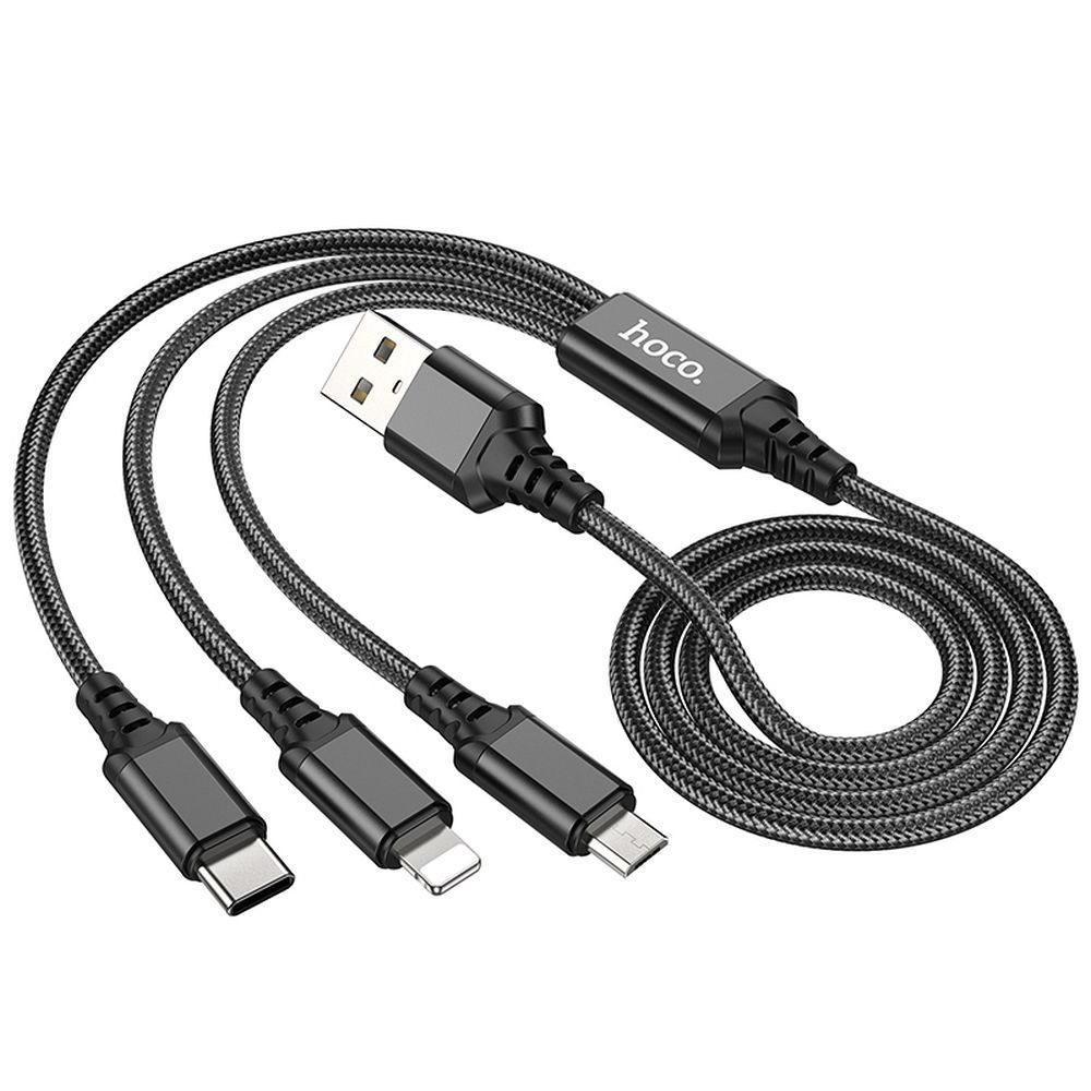 Καλώδιο Φόρτισης USB-A - Lightning / microUSB / USB-C HOCO X76 3σε1, 18W, 1m, Μαύρο