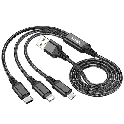 Καλώδιο Φόρτισης USB-A - Lightning / microUSB / USB-C HOCO X76 3σε1, 18W, 1m, Μαύρο