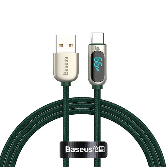 Καλώδιο Δεδομένων και Φόρτισης USB-A - USB-C Baseus Display, 66W, 1m, Πράσινο CASX020006