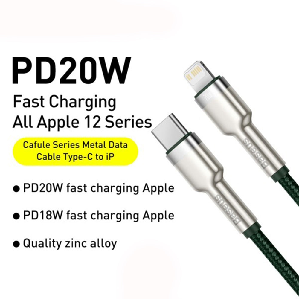 Καλώδιο Δεδομένων και Φόρτισης USB-C - Lightning Baseus Cafule Metal Series, 20W, 2m, Πράσινο CATLJK-B06