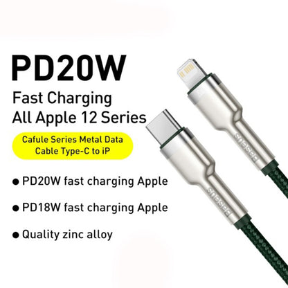Καλώδιο Δεδομένων και Φόρτισης USB-C - Lightning Baseus Cafule Metal Series, 20W, 2m, Πράσινο CATLJK-B06