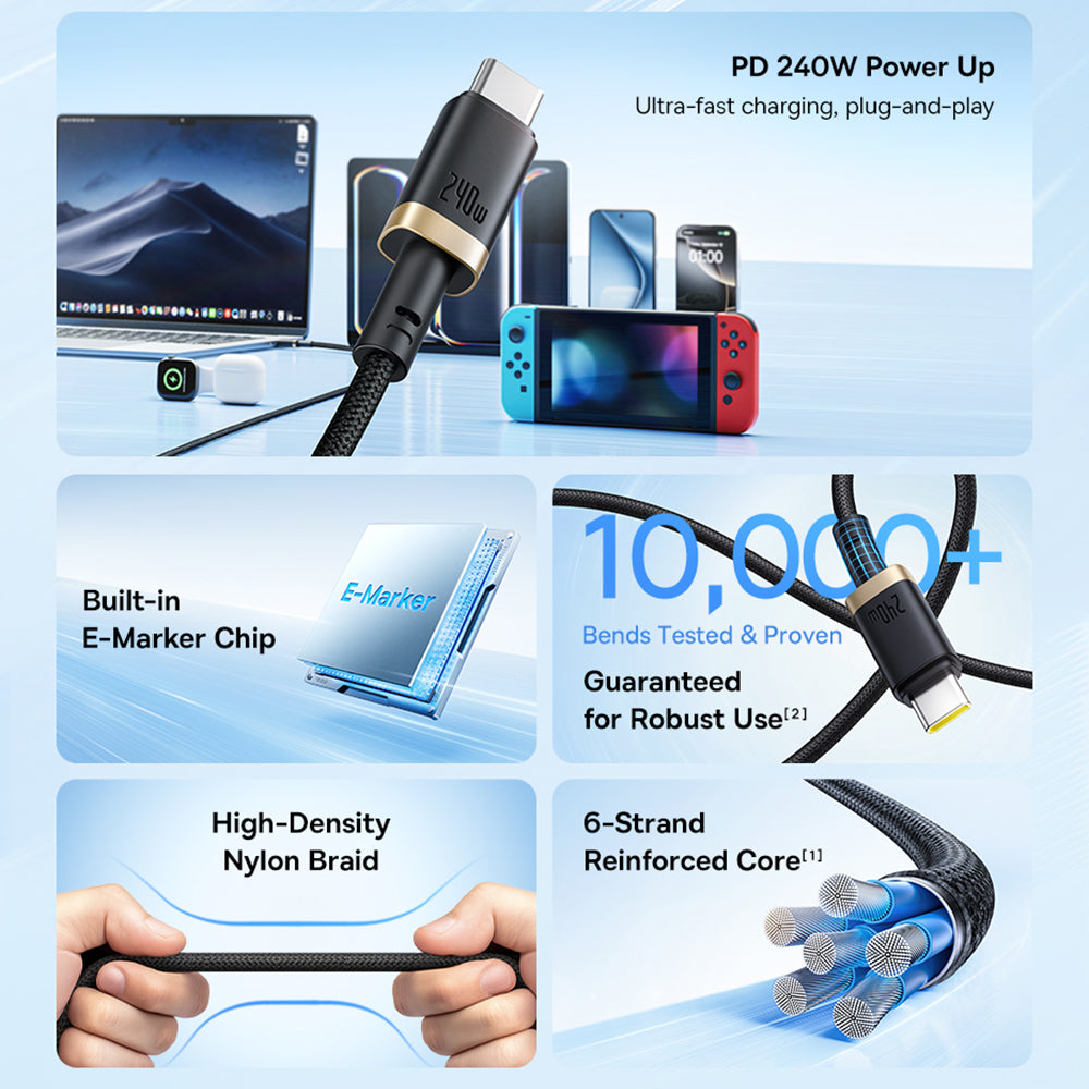 Καλώδιο Δεδομένων και Φόρτισης USB-C - USB-C Baseus Dura Series, 240W, 1m, Κόκκινο P10377803U03-01