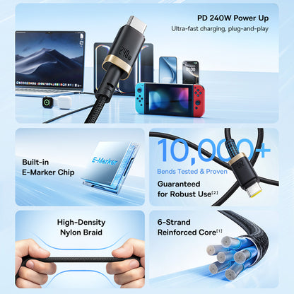 Καλώδιο Δεδομένων και Φόρτισης USB-C - USB-C Baseus Dura Series, 240W, 1m, Κόκκινο P10377803U03-01