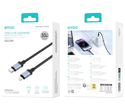 Καλώδιο Δεδομένων και Φόρτισης USB-C - Lightning BWOO BO-X401CL, 30W, 1μ, Μαύρο