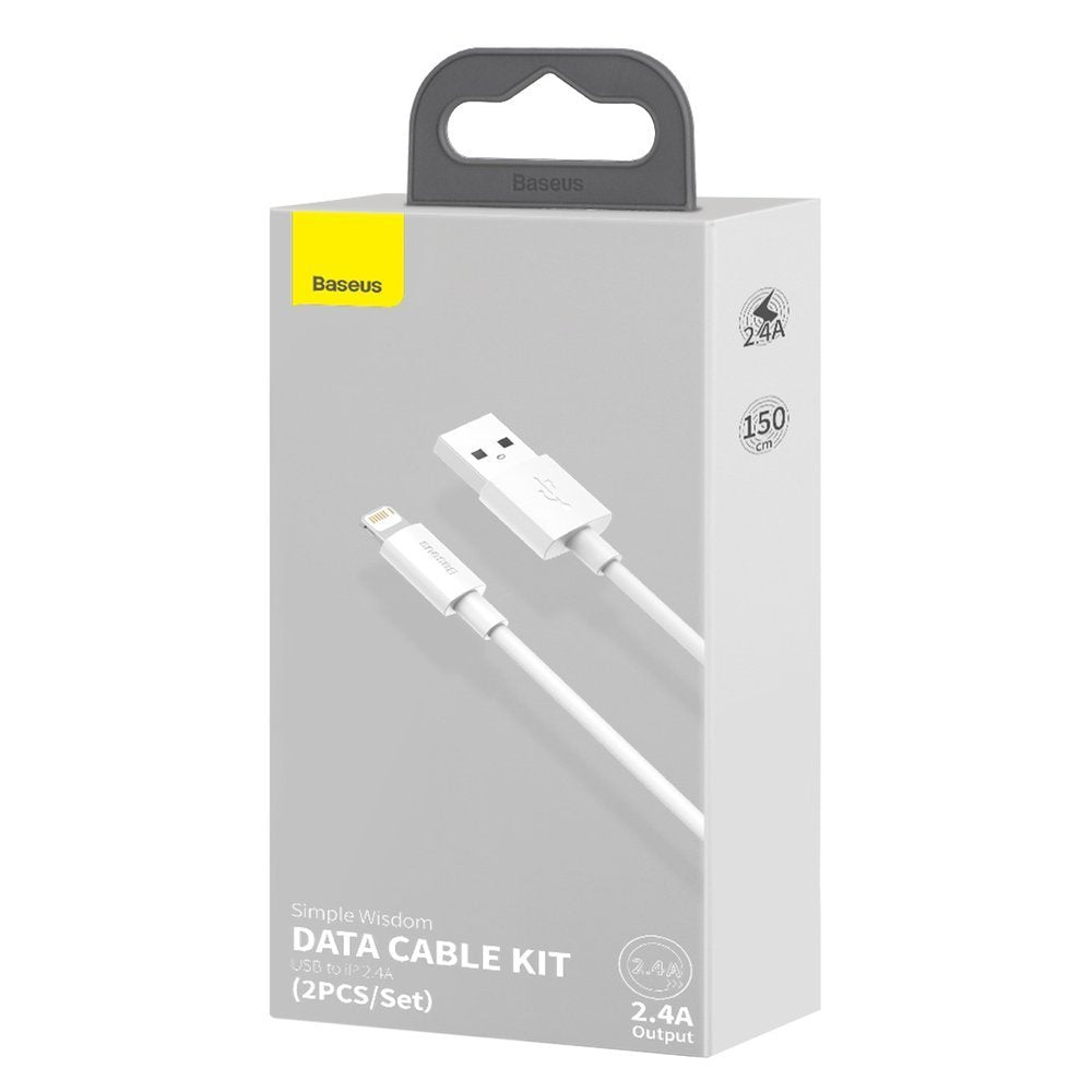 Καλώδιο δεδομένων και φόρτισης USB-A - Lightning Baseus Simple Wisdom, 18W, 1.5m, σετ 2 τεμαχίων, λευκό TZCALZJ-02