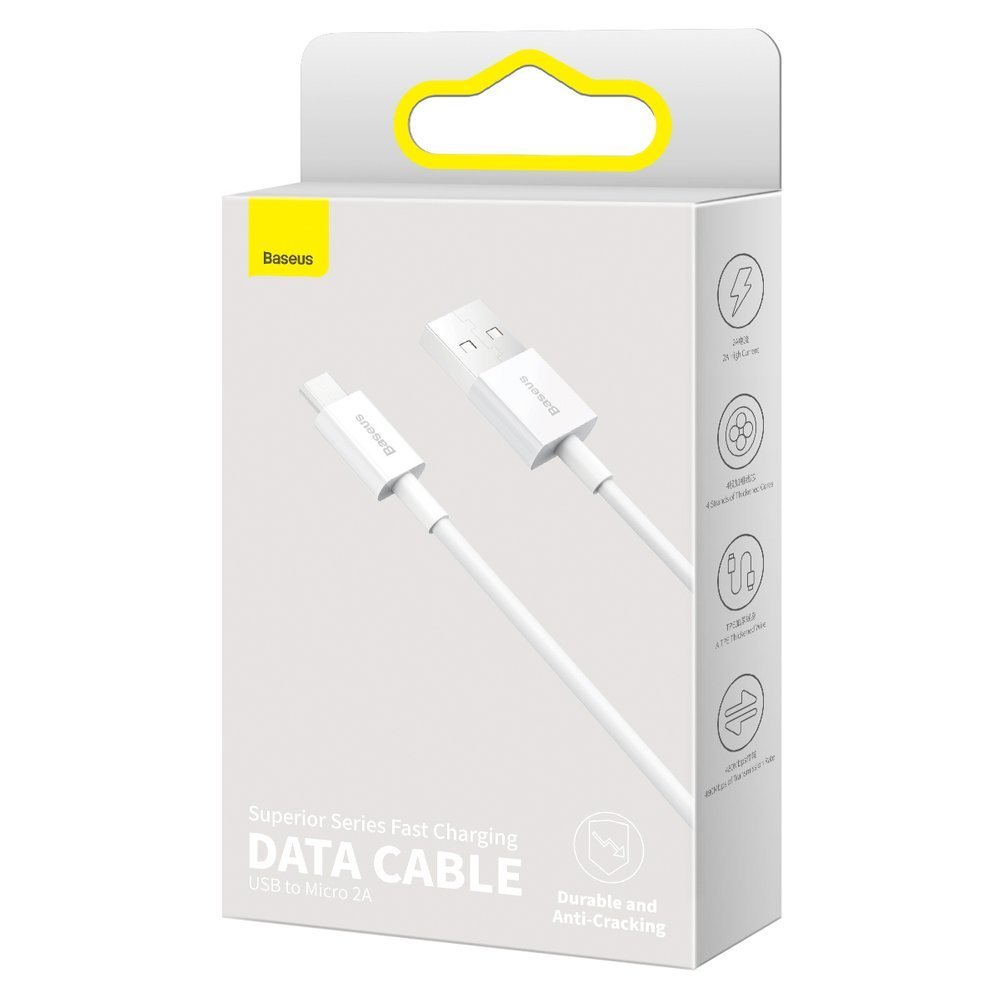 Καλώδιο Δεδομένων και Φόρτισης USB-A - microUSB Baseus Superior Series, 18W, 2m, Λευκό CAMYS-A02