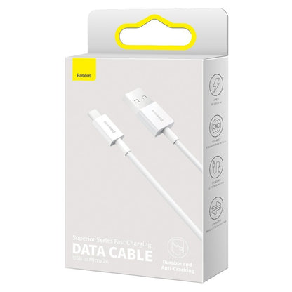 Καλώδιο Δεδομένων και Φόρτισης USB-A - microUSB Baseus Superior Series, 18W, 2m, Λευκό CAMYS-A02