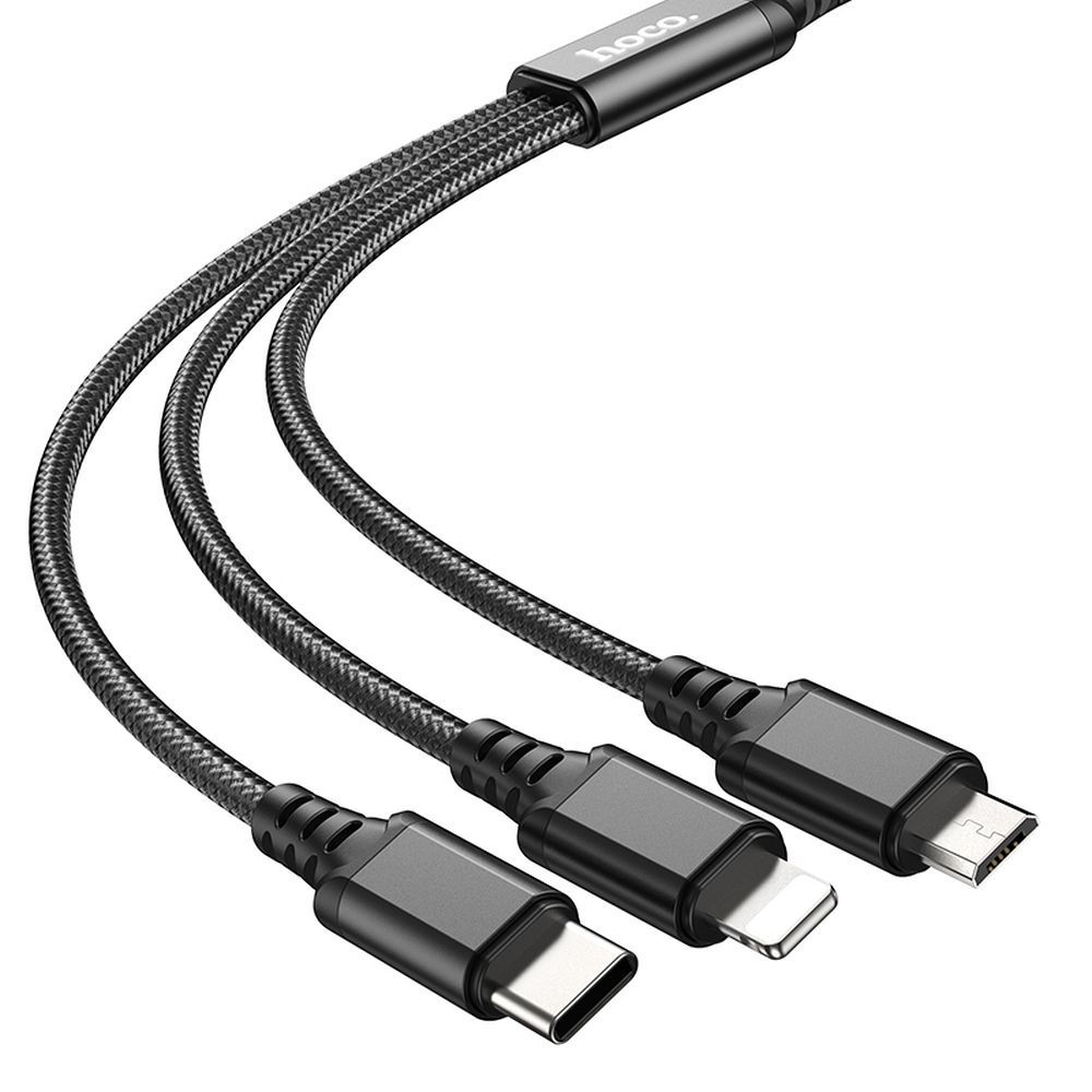 Καλώδιο Φόρτισης USB-A - Lightning / microUSB / USB-C HOCO X76 3σε1, 18W, 1m, Μαύρο