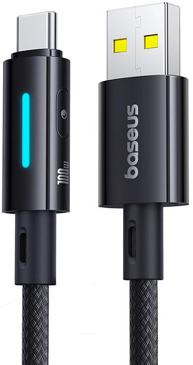 Καλώδιο Δεδομένων και Φόρτισης USB-A - USB-C Baseus Lit Button Control, 100W, 1m, Μαύρο P10379002121-00