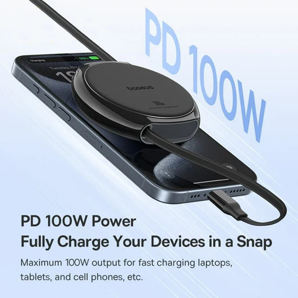 Καλώδιο Δεδομένων και Φόρτισης USB-C - USB-C Baseus Pathfinder Retractable, 100W, 1m, Μαύρο P10368400111-00