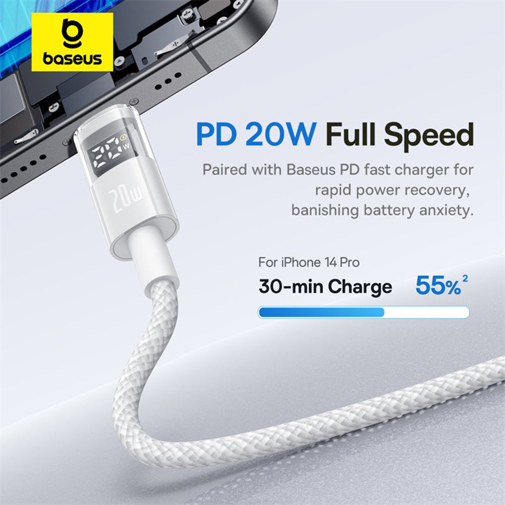 Καλώδιο Δεδομένων και Φόρτισης USB-C - Lightning Baseus Display 2, 20W, 2m, Λευκό P10382703211-01